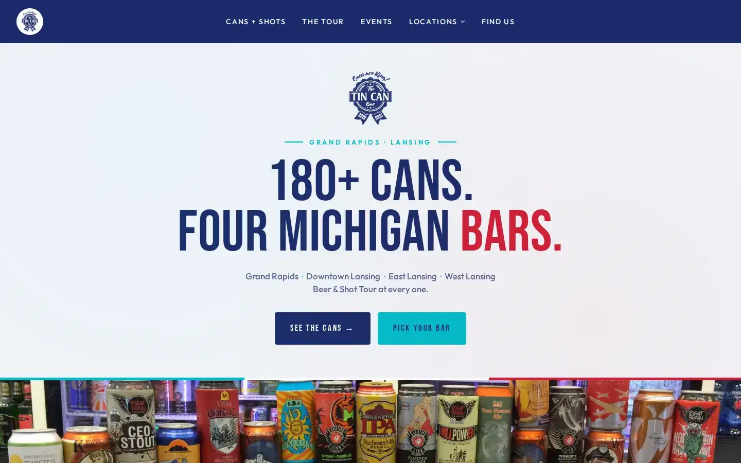 Screenshot of Tin Can Bar website